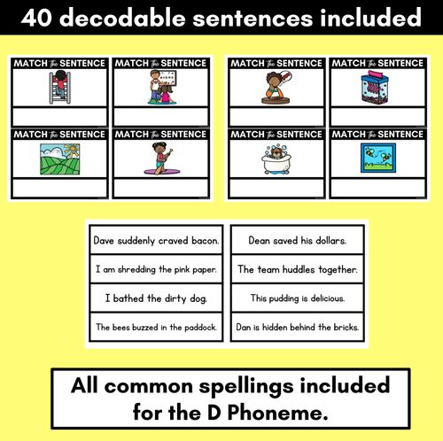 Resource preview 3 for D Phoneme Decodable Sentences - Read and Match