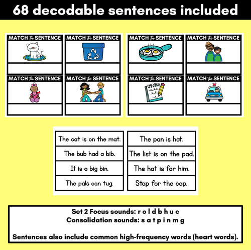 Resource preview 2 for Decodable CVC Sentences - Read and Match Set 2 - Kindergarten Phonics