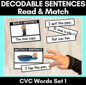 Decodable CVC Sentences - Read and Match Set 1 - Kindergarten Phonics