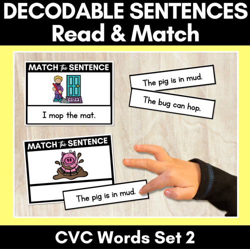 Resource preview 1 for Decodable CVC Sentences - Read and Match Set 2 - Kindergarten Phonics