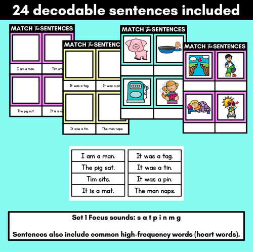 Resource preview 2 for Decodable CVC Sentences Mats - Read & Match Set 1 - CVC Words