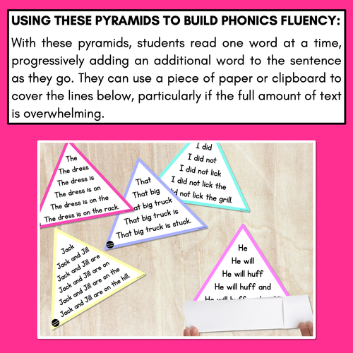 Resource preview 2 for LL SS FF ZZ CK WORDS - Decodable Sentences Pyramids - Phonics Fluency