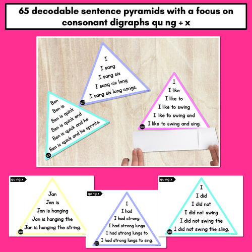 Resource preview 3 for QU NG + X WORDS - Decodable Sentences Pyramids - Phonics Fluency