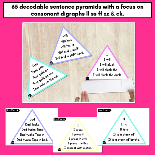 Resource preview 3 for LL SS FF ZZ CK WORDS - Decodable Sentences Pyramids - Phonics Fluency