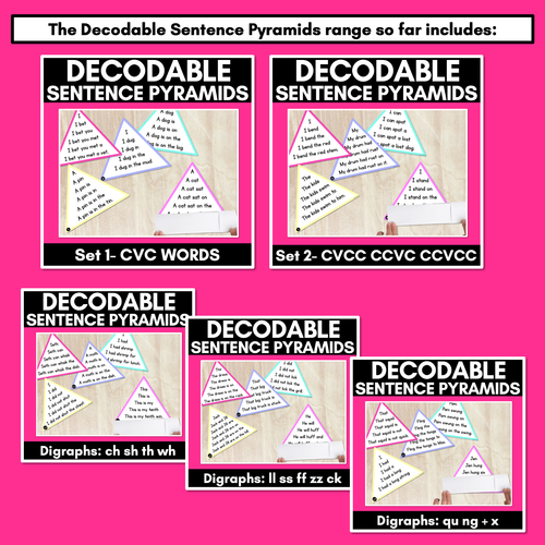 Resource preview 5 for CH SH TH WH WORDS - Decodable Sentences Pyramids - Phonics Fluency