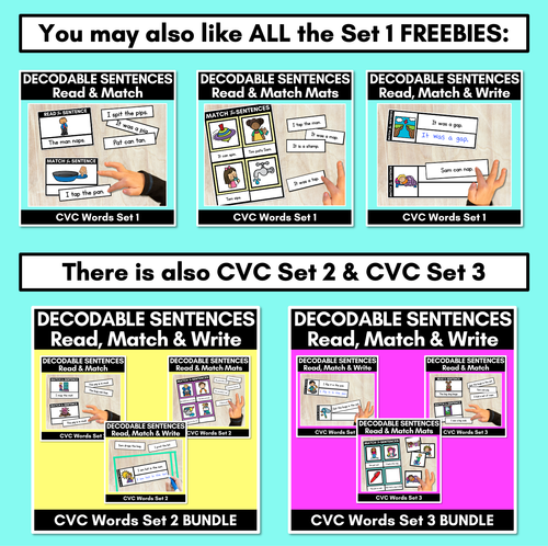 Resource preview 4 for Decodable CVC Sentences - Read and Match Set 1 - Kindergarten Phonics