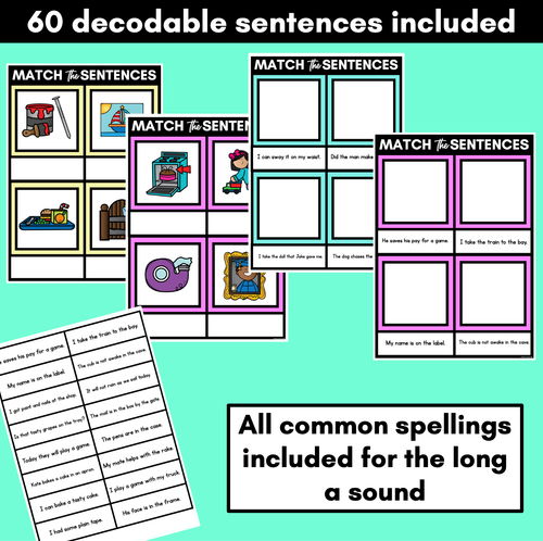 Resource preview 4 for Long Vowel A Decodable Sentences Mats FREEBIE - Read & Match