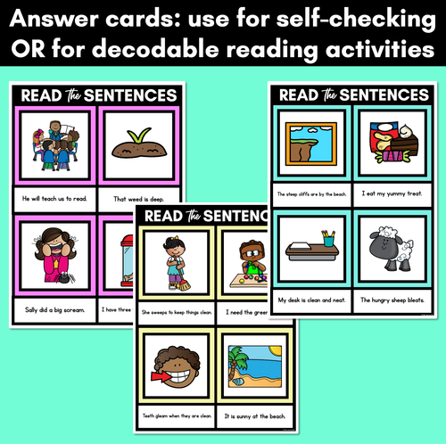 Resource preview 4 for Long Vowel E Decodable Sentences Mats - Read & Match