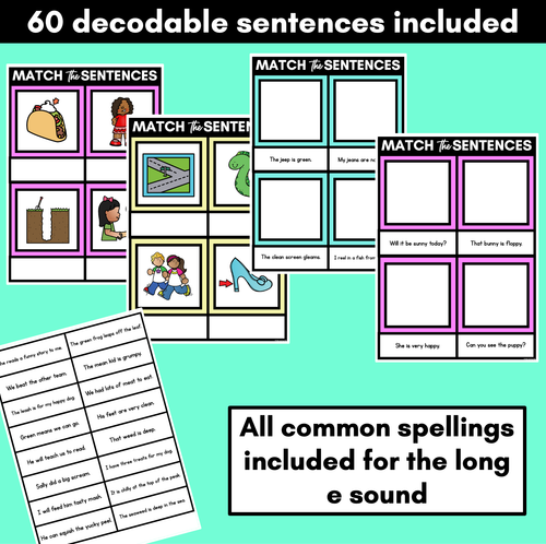 Resource preview 2 for Long Vowel E Decodable Sentences Mats - Read & Match