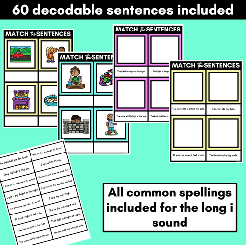 Resource preview 2 for Long Vowel I Decodable Sentences Mats - Read & Match