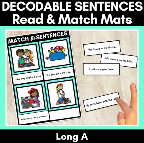 Resource preview 1 for Long Vowel A Decodable Sentences Mats FREEBIE - Read & Match