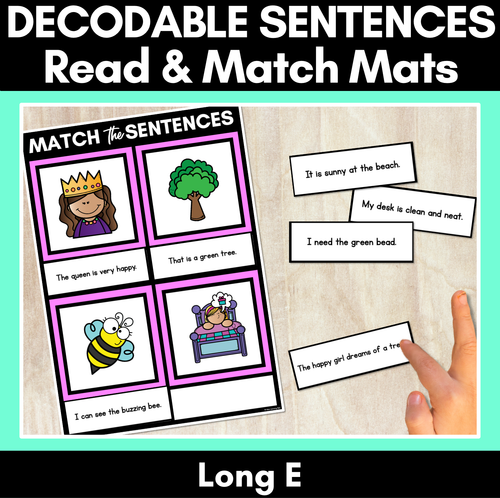 Resource preview 1 for Long Vowel E Decodable Sentences Mats - Read & Match