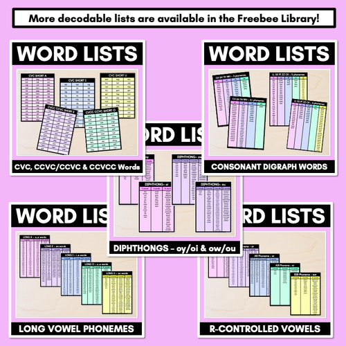 Resource preview 6 for Decodable Word Lists - Consonant Digraphs ch sh th wh ll ss ff zz zz qu ng + x