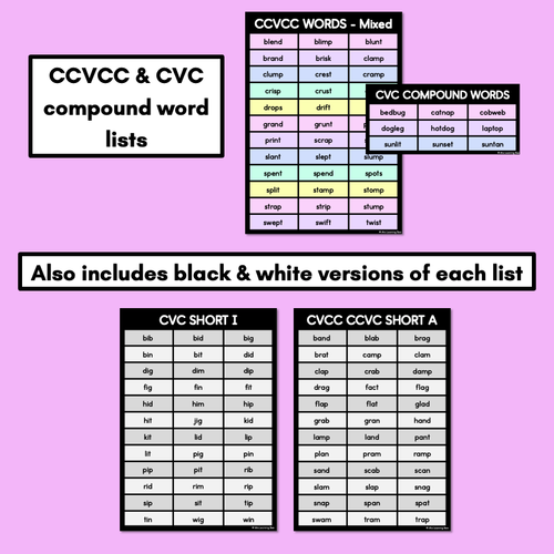 Resource preview 4 for Decodable Word Lists - CVC Word Lists, CCVC Words & CVCC Words Lists, CCVCC Word Lists