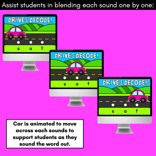 Resource preview 4 for Blending CVC Words with Cars - DIGITAL SLIDES - Drive & Decode