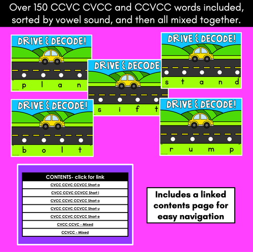 Resource preview 3 for Blending CVCC CCVC CCVCC Words with Cars - DIGITAL SLIDES - Drive & Decode