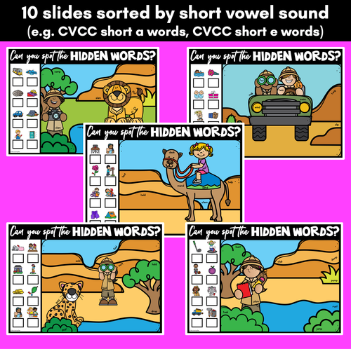 Resource preview 2 for HIDDEN CVCC CCVC CCVCC WORD SLIDES - Digital Phonics Game for Kindergarten