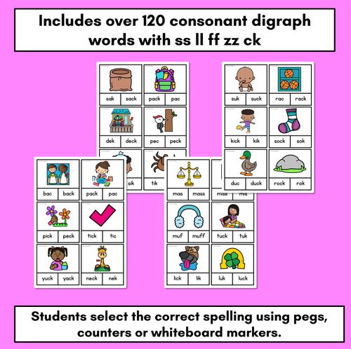 Resource preview 2 for Consonant Digraphs ll ff zz ss ck - FLOSS Rule Clip Cards