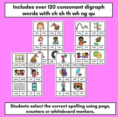 Resource preview 2 for Consonant Digraphs sh th ch wh qu ng - Phonics Clip Cards