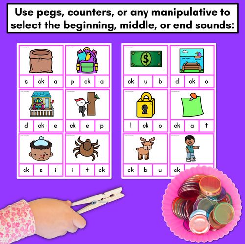 Resource preview 3 for Consonant Digraph Phonics Clip Cards for beginning, middle and end sounds