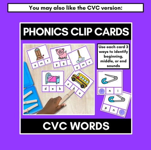 Resource preview 4 for Consonant Digraph Phonics Clip Cards for beginning, middle and end sounds