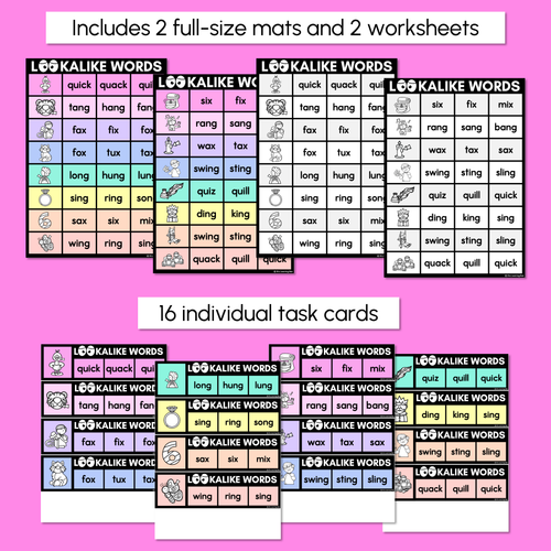 Resource preview 4 for LOOKALIKE WORDS with Digraphs NG QU X Words - Task Cards & Printables