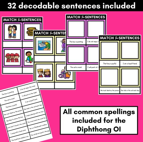 Resource preview 2 for OI Diphthong Decodable Sentence Mats - Read & Match