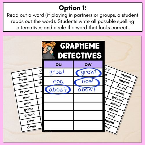 Resource preview 2 for Diphthong OU OW Words Game - OU OW Decodable Words Activity - Grapheme Detectives