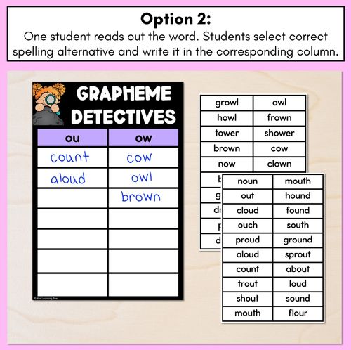 Resource preview 3 for Diphthong OU OW Words Game - OU OW Decodable Words Activity - Grapheme Detectives