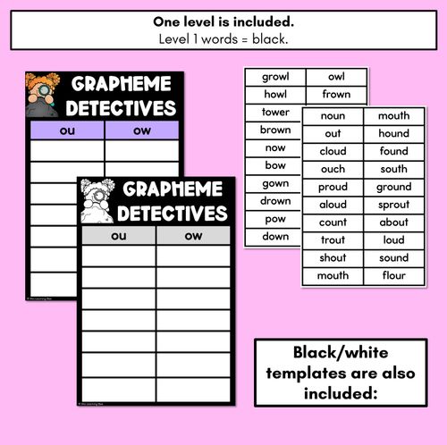 Resource preview 4 for Diphthong OU OW Words Game - OU OW Decodable Words Activity - Grapheme Detectives