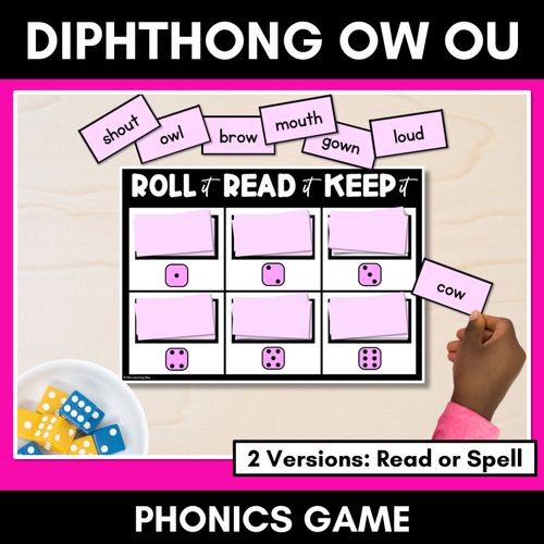 Resource preview 1 for DIPHTHONG OU OW PHONICS GAME - Roll It, Read It or Spell It, Keep It