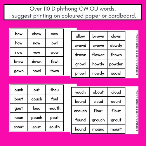 Resource preview 4 for DIPHTHONG OU OW PHONICS GAME - Roll It, Read It or Spell It, Keep It