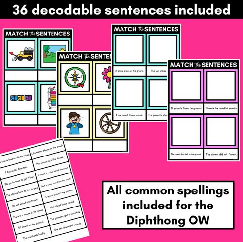 Resource preview 2 for OW Diphthong Decodable Sentence Mats - Read & Match