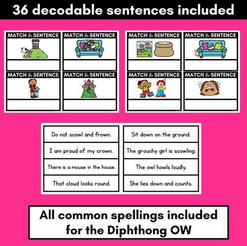 Resource preview 3 for OW Diphthong Decodable Sentences - Read & Match