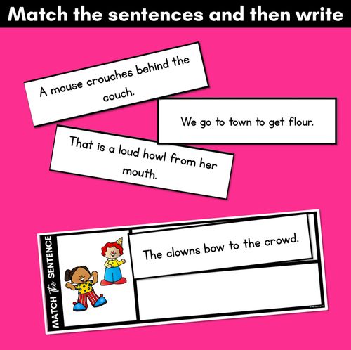 Resource preview 3 for OW Diphthong Decodable Sentences - Read, Match & Write