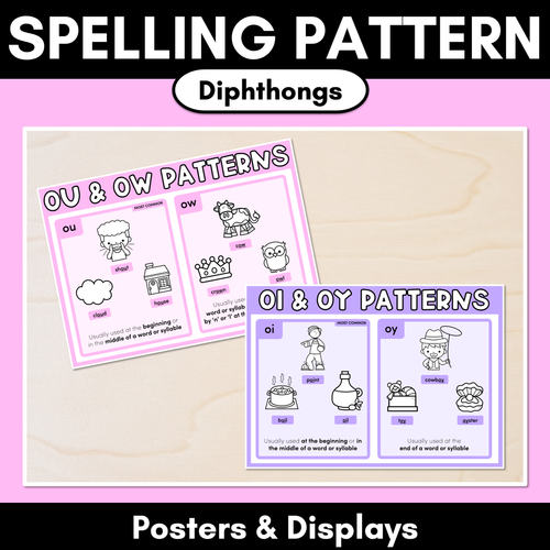 Resource preview 1 for DIPHTHONG SPELLING POSTERS - Common Spelling Patterns for Diphthongs