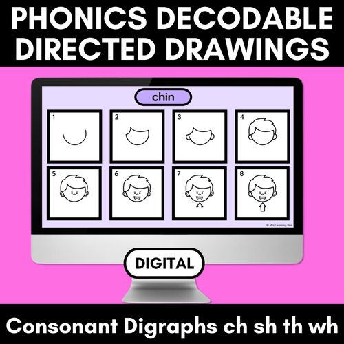 Resource preview 1 for DIGITAL PHONICS DECODABLE DIRECTED DRAWINGS - Consonant Digraphs CH TH SH WH