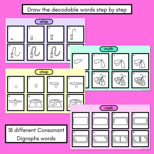 Resource preview 2 for DIGITAL PHONICS DECODABLE DIRECTED DRAWINGS - Consonant Digraphs CH TH SH WH