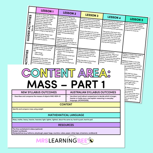 Resource preview 4 for Mass Part 2 - Kindergarten/Foundation Unit of Work