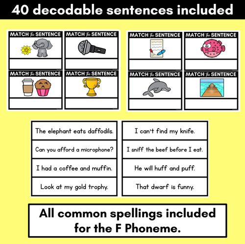 Resource preview 3 for F Phoneme Decodable Sentences - Read & Match