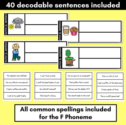 Resource preview 2 for F Phoneme Decodable Sentences - Read, Match & Write