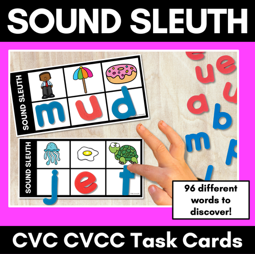 Resource preview 1 for MYSTERY CVC WORD TASK CARDS - Kindergarten Phonics Activity