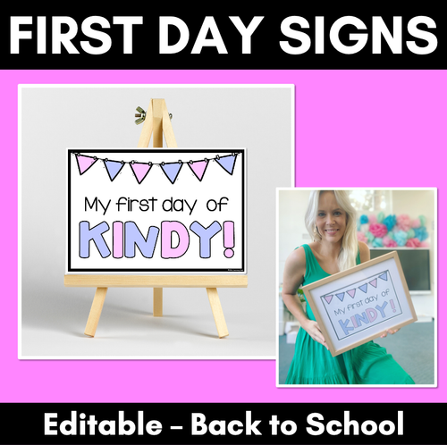 Resource preview 1 for Pastel First Day of School Signs - Editable Back to School Templates