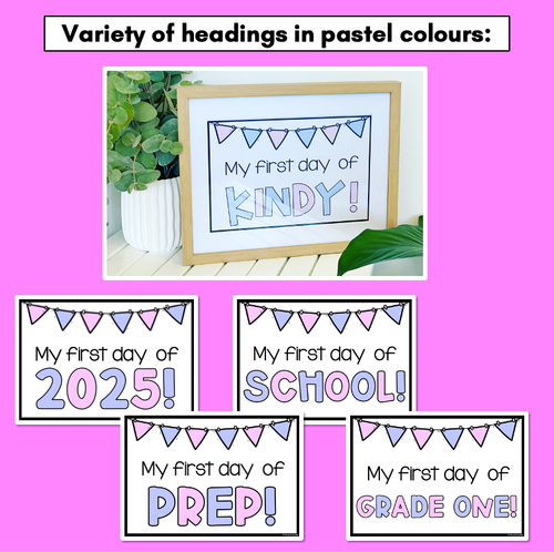 Resource preview 2 for Pastel First Day of School Signs - Editable Back to School Templates