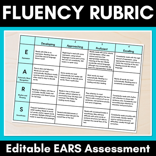 Resource preview 1 for Reading Fluency Rubric - Editable EARS Assessment