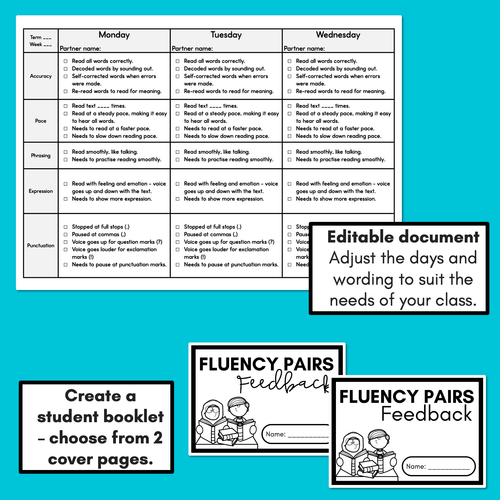 Resource preview 3 for Reading Fluency Pairs - Editable Peer Feedback Templates