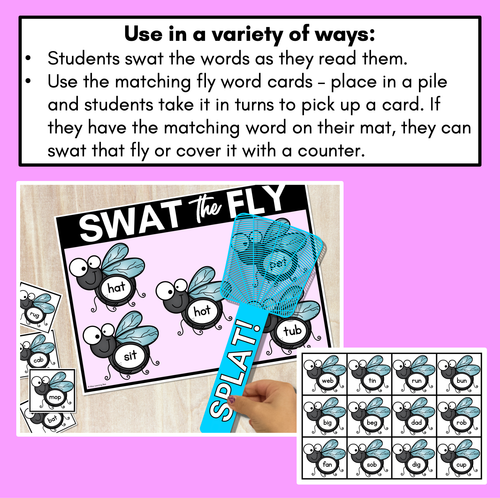 Resource preview 2 for FLY SWAT CVC WORD MATS - Set 2 - Mixed CVC Words - Kindergarten Phonics Game