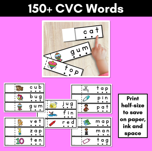 Resource preview 3 for CVC Word Foldable Strips - Decodable Word Task Cards for Kindergarten Phonics