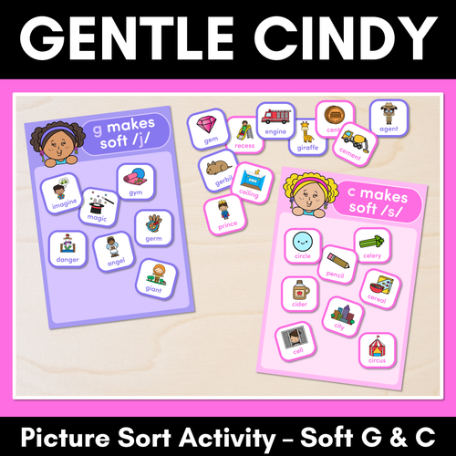 Resource preview 1 for GENTLE CINDY - Picture Sort for Soft G and Soft C Spelling Rule