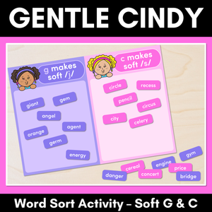 GENTLE CINDY - Word Sort for Soft G and Soft C Spelling Rule